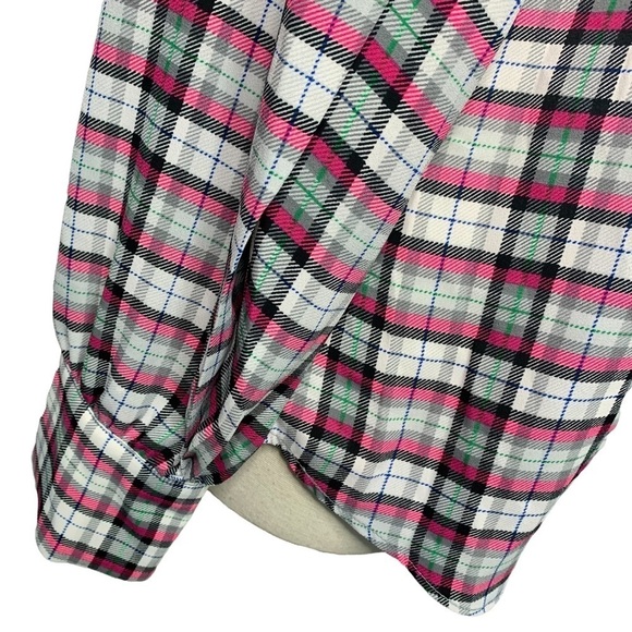 Riley & Rae Lavallière Bow Blended Legacy Pink Plaid Button Up Blouse Large - Picture 3 of 11